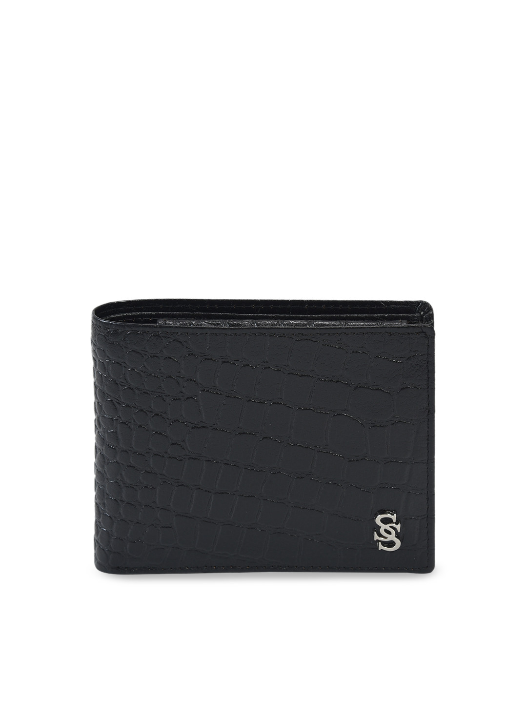Second SKIN Men Black Textured Genuine Leather Two Fold Wallet