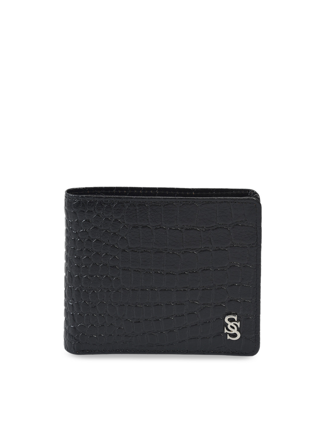 Second SKIN Men Black Textured Genuine Leather Two Fold Wallet