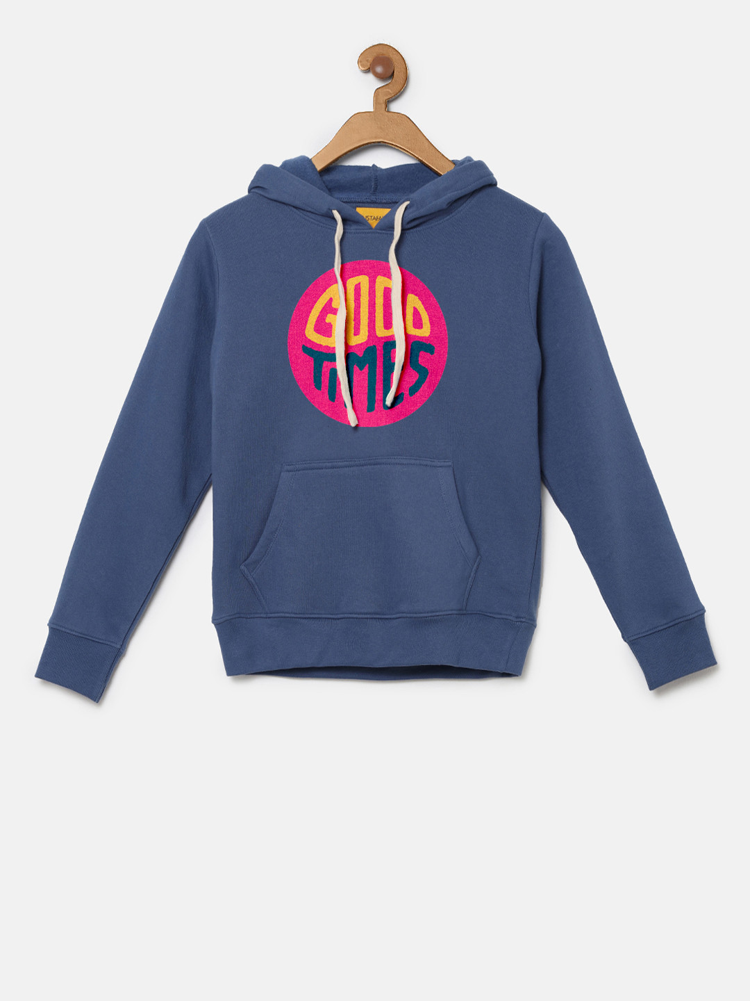 Instafab Boys Blue Printed Hooded Sweatshirt