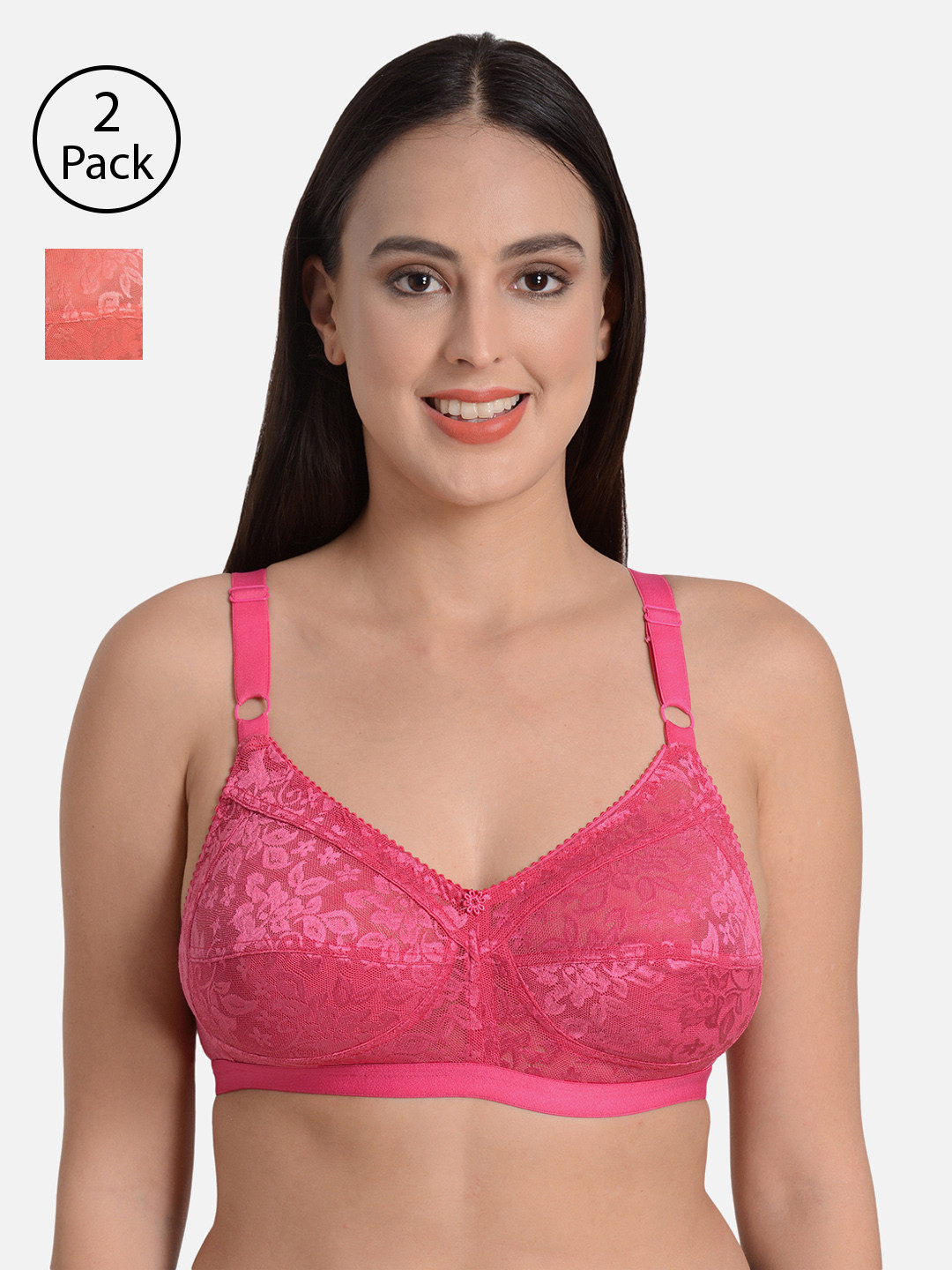 mod & shy Pack of 2 Assorted Lace Non-Wired Non Padded Everyday Bras MS130131