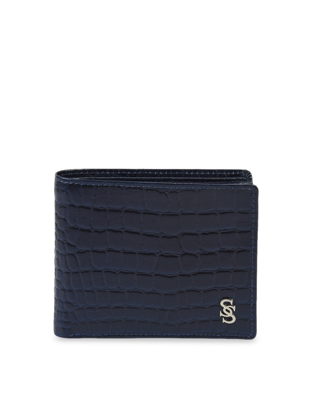Second SKIN Men Navy Blue Textured Two Fold Wallet