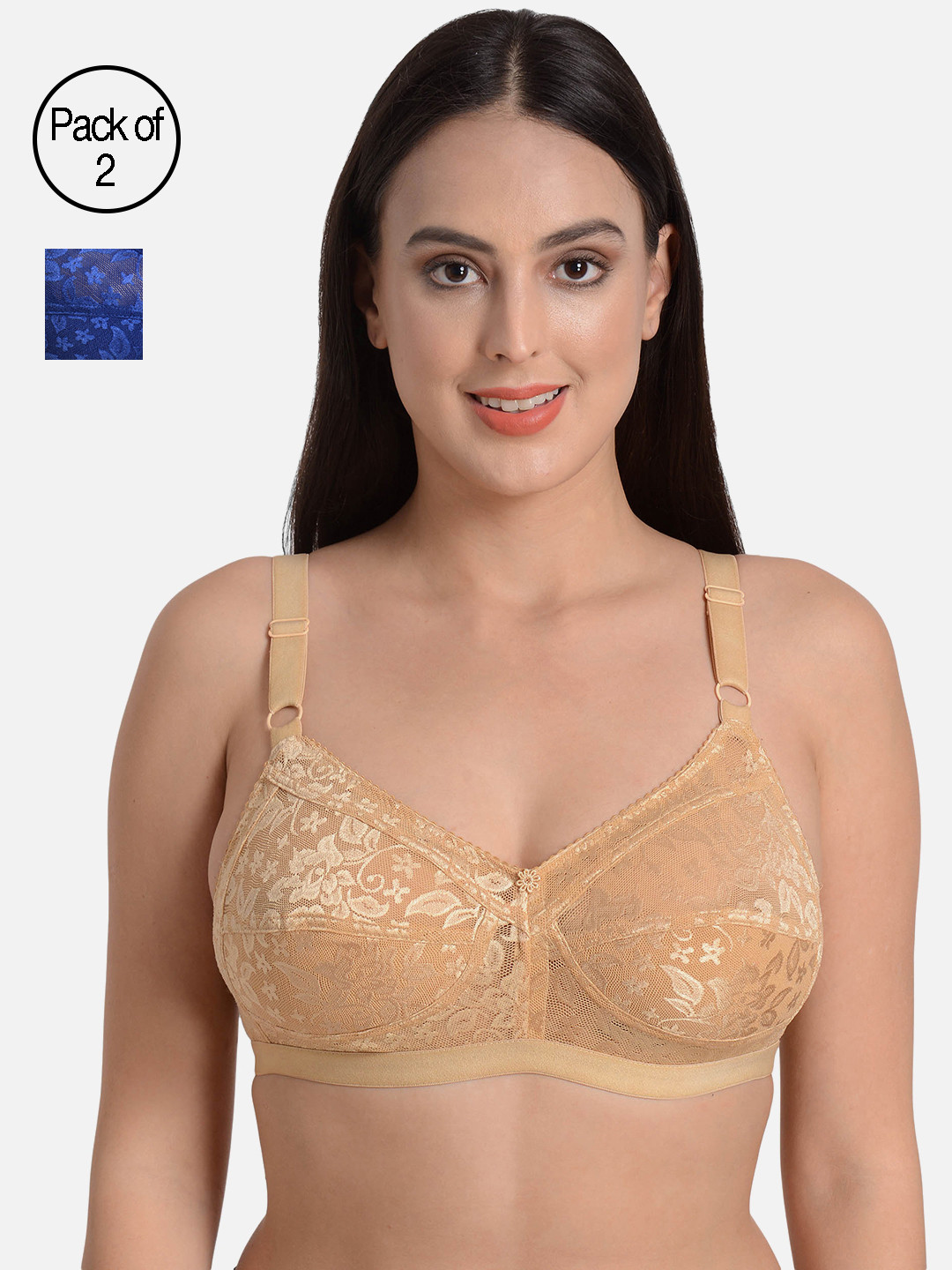 mod & shy Pack of 2 Assorted Lace Non-Wired Non Padded Minimizer Bras MS128129