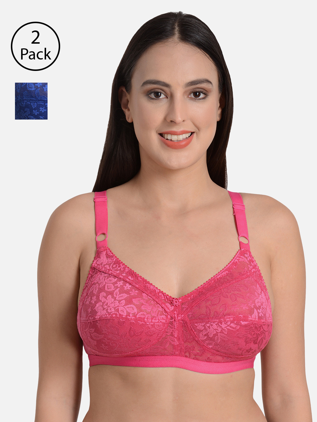 mod & shy Pack of 2 Assorted Lace Non-Wired Non Padded Minimizer Bras MS128131