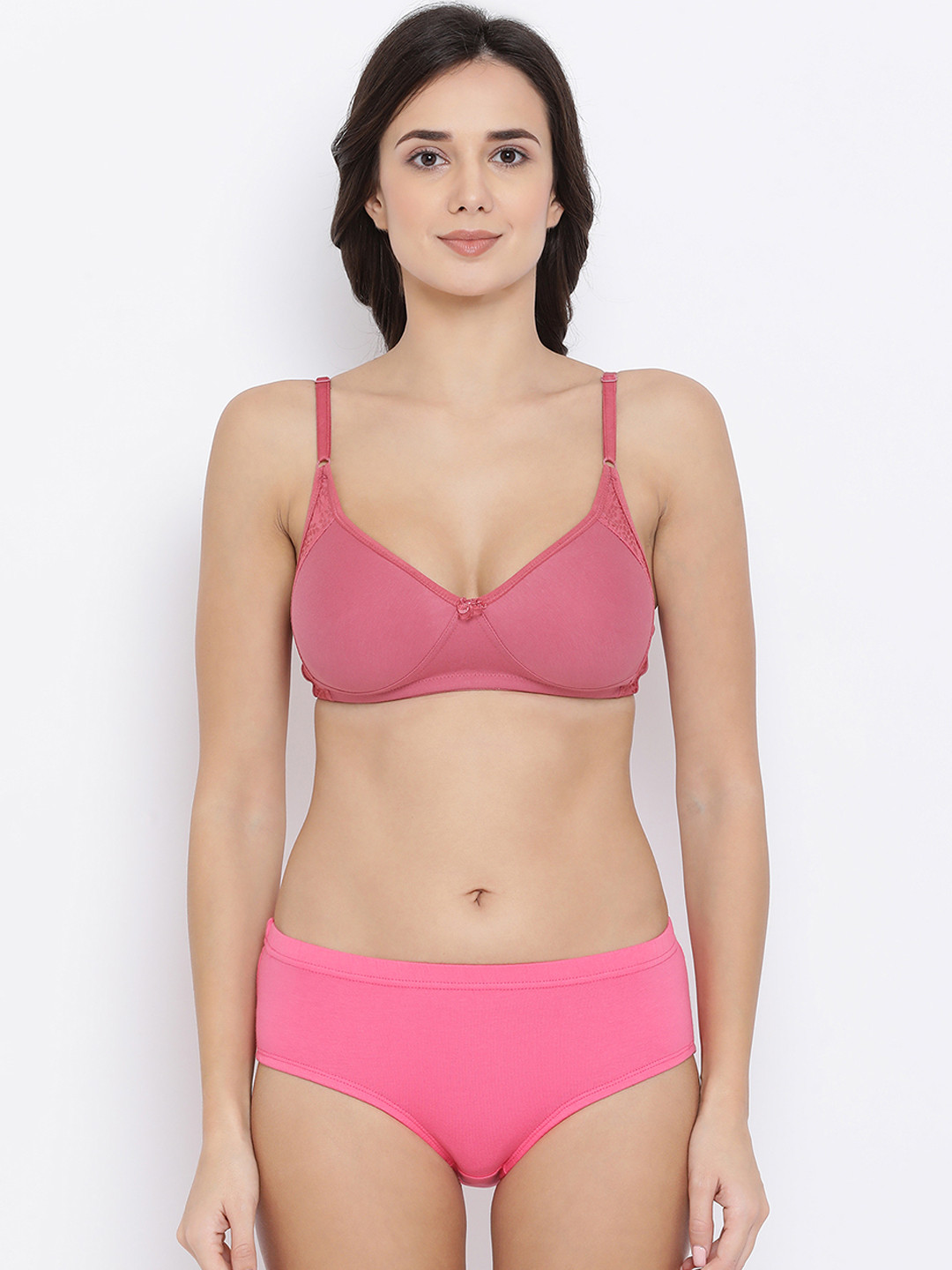 Clovia Women Pink Solid Lingerie Set COMBP103132B
