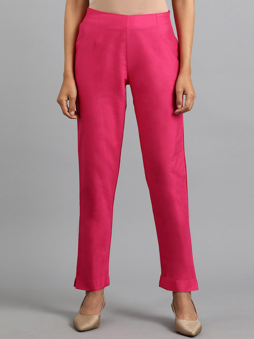 WISHFUL Women Pink Straight Fit Solid Cigarette Trousers