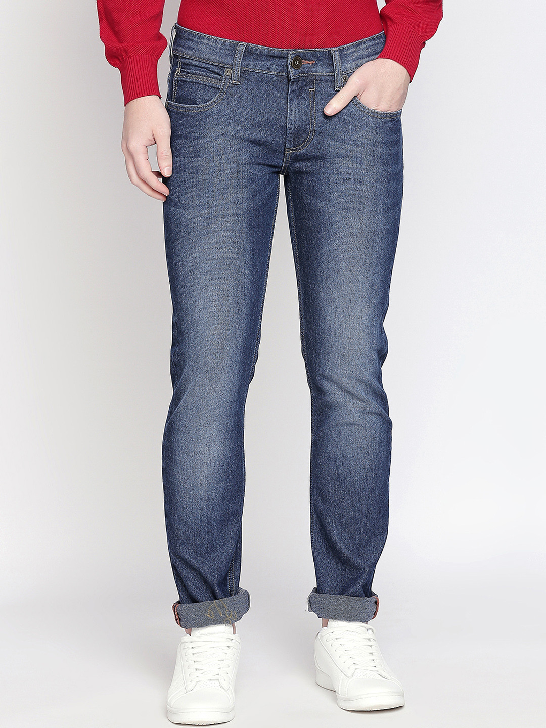 Basics Men Navy Blue Skinny Fit Low-Rise Clean Look Stretchable Jeans