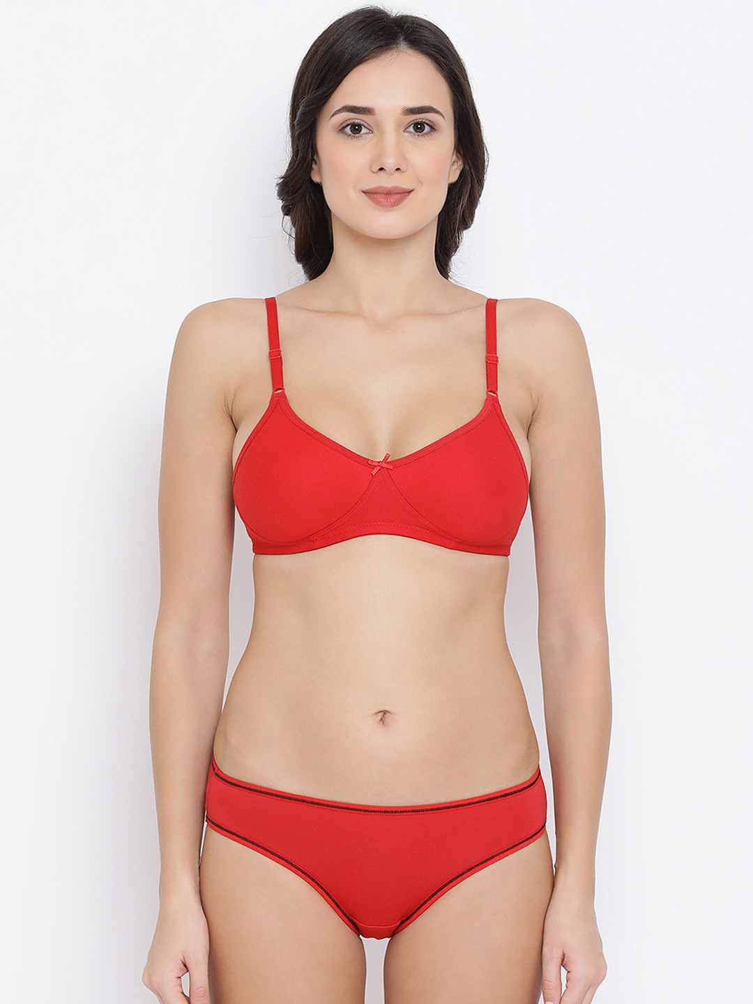 Clovia Women Red Solid Lingerie Set COMBBP20932B