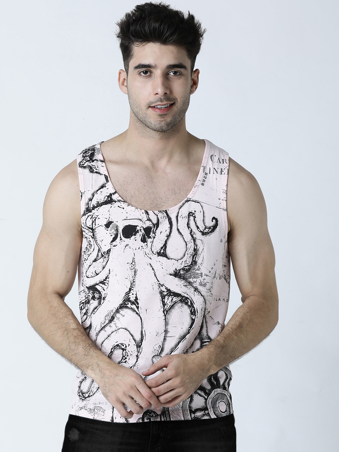 Huetrap Men Pink & Black Printed Scoop Neck T-shirt