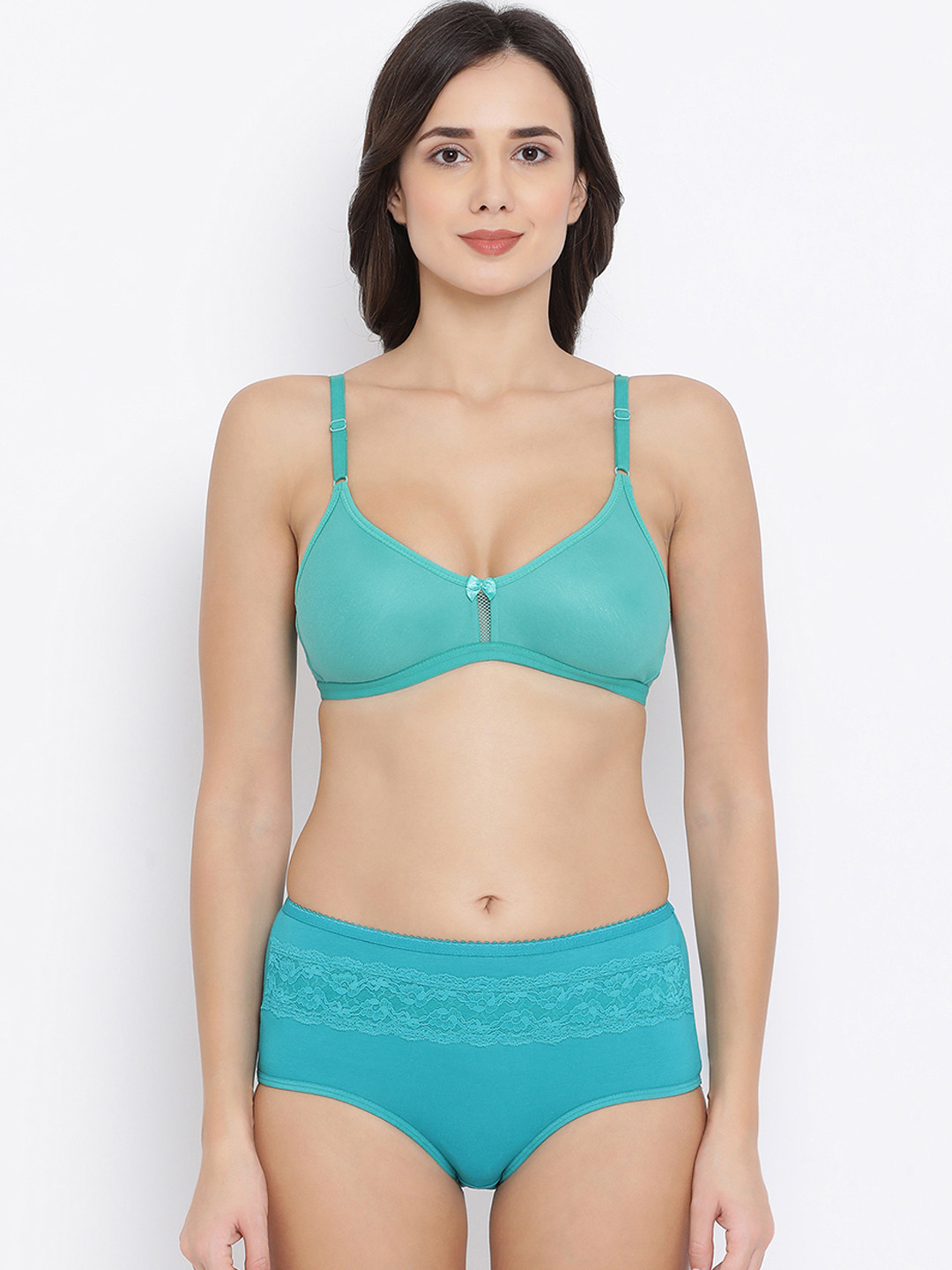 Clovia Women Turquoise Blue Solid Lingerie Set COMBBP54632B