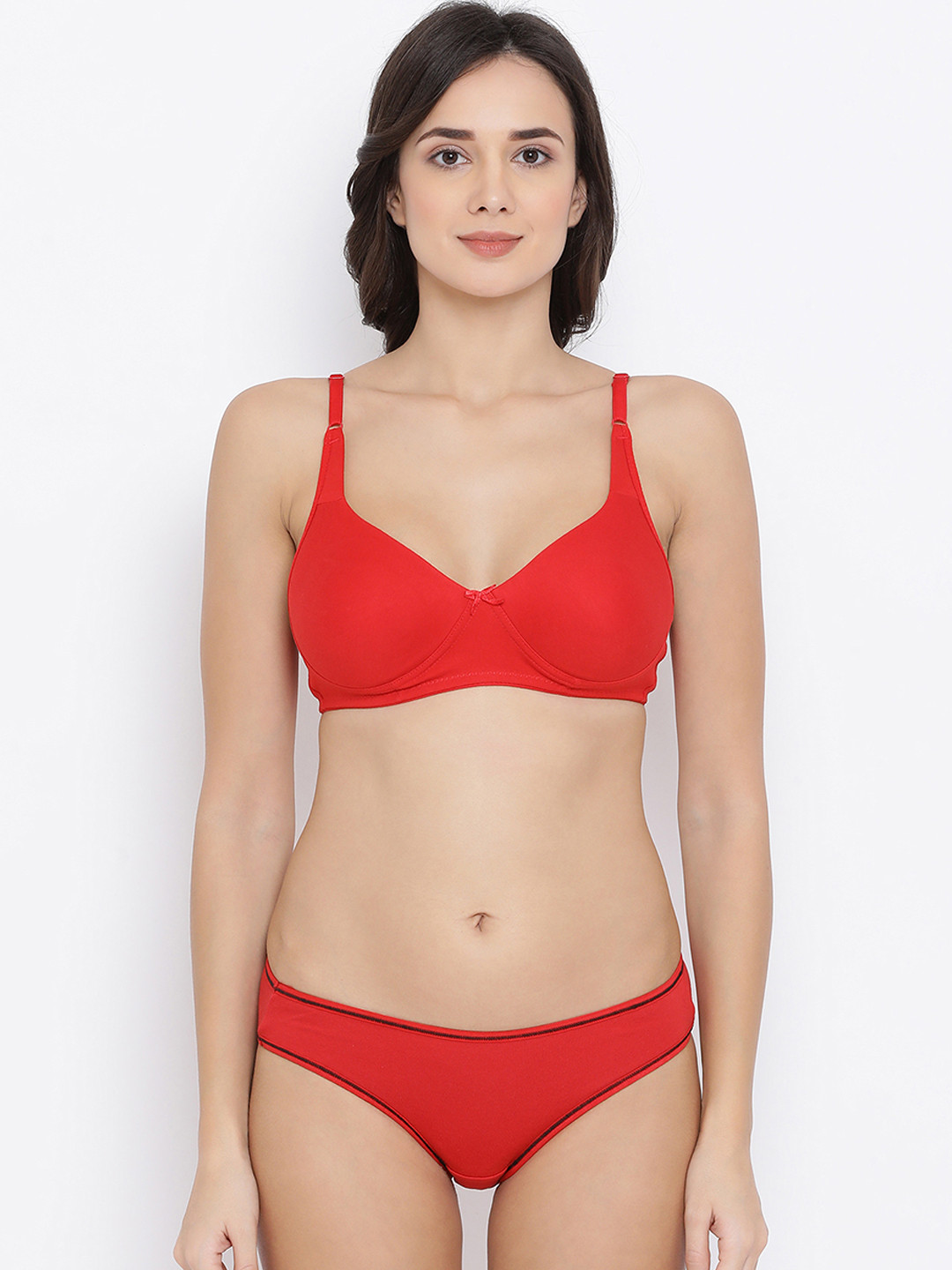 Clovia Women Red Solid Lingerie Set COMBBP49932B