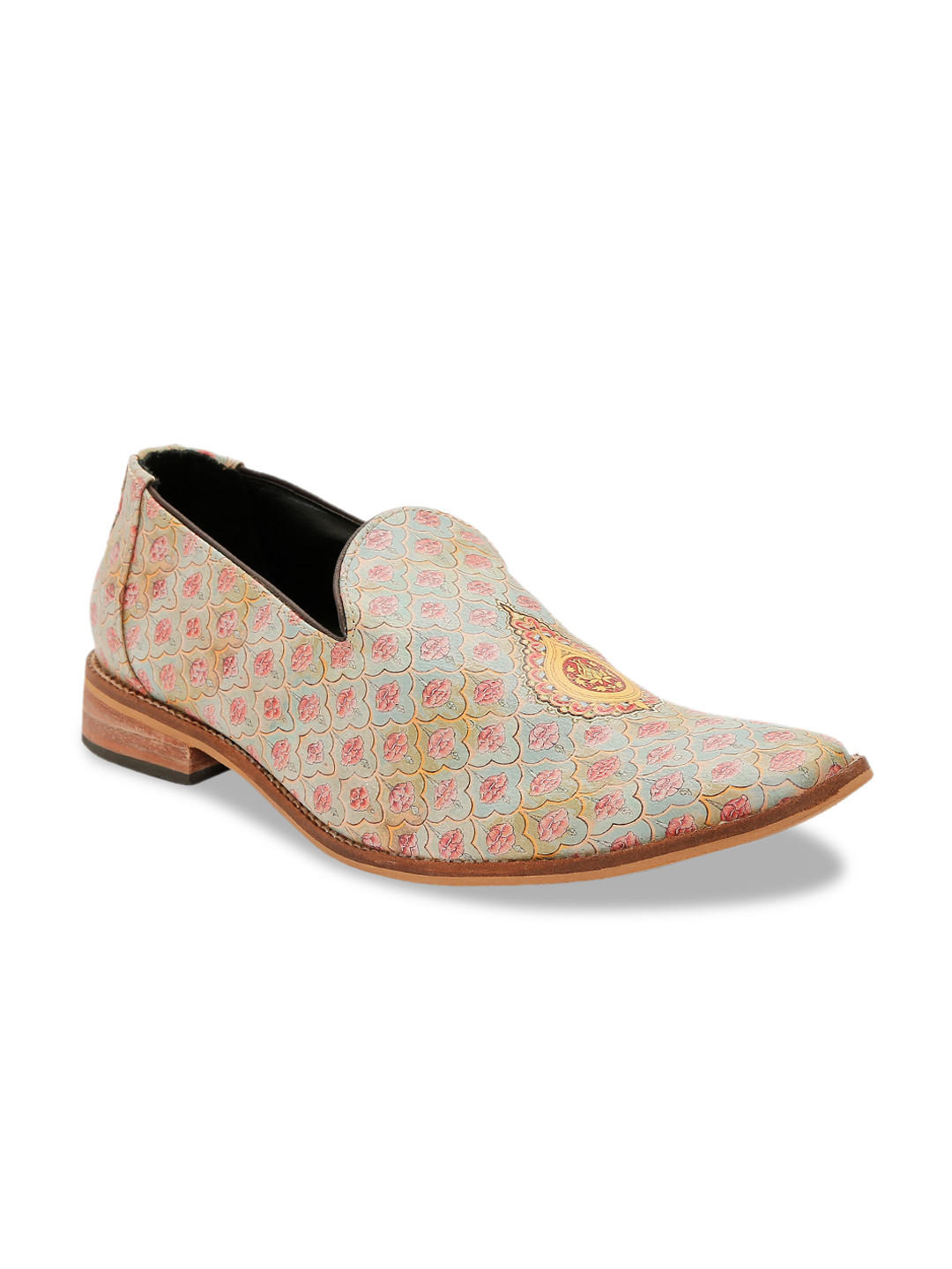 Kanvas Men Blue & Pink Printed Slip-On Shoes