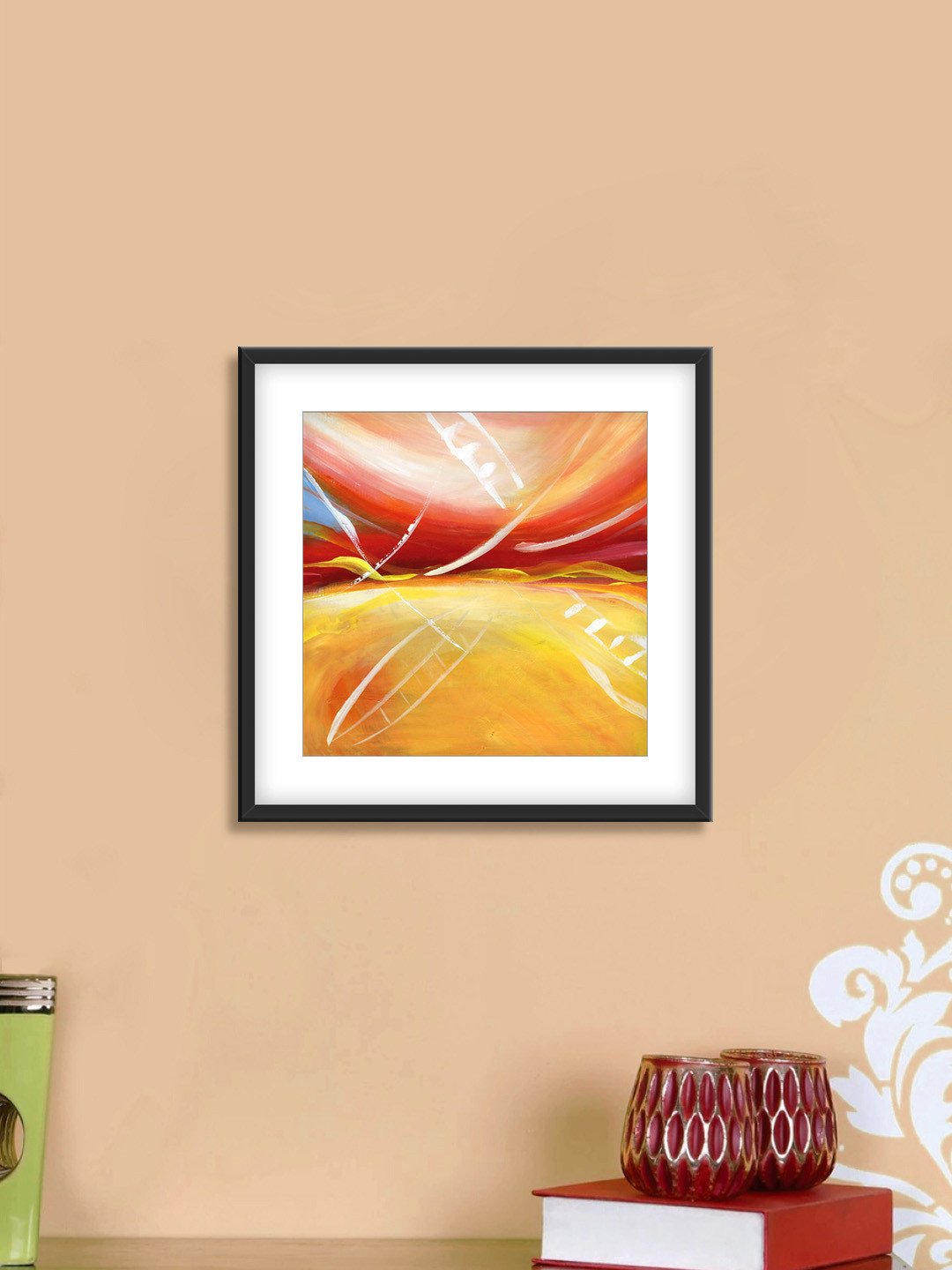 999Store Yellow & Red Abstract Pattern Cotton Canvas Digitally Printed Wall Art