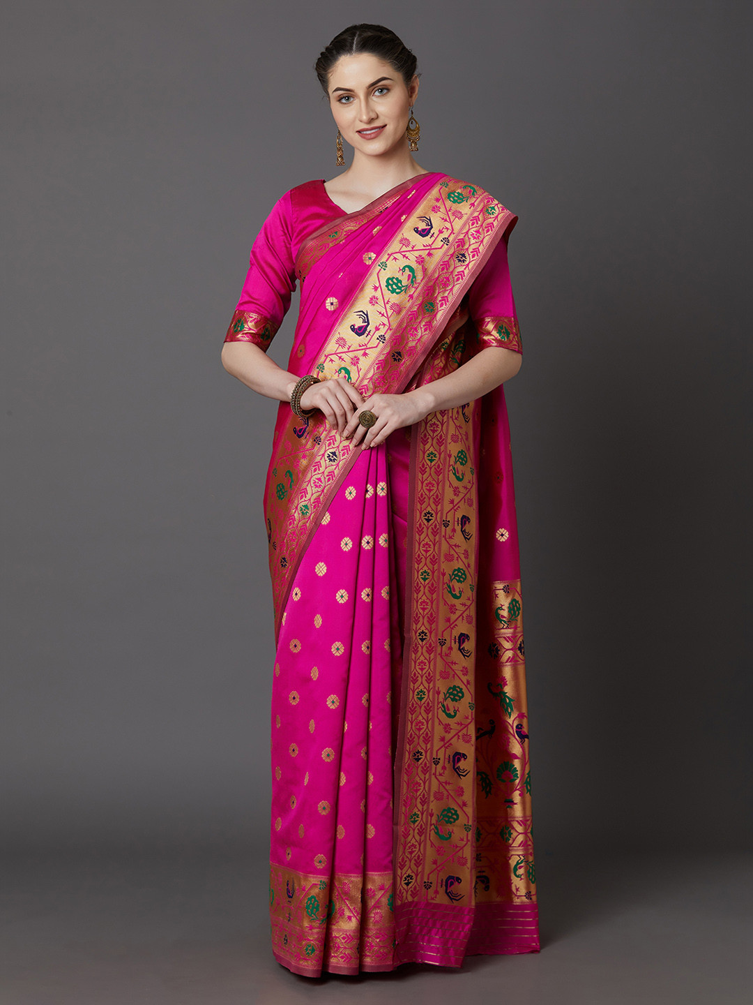 Mitera Pink Silk Blend Woven Design Banarasi Saree