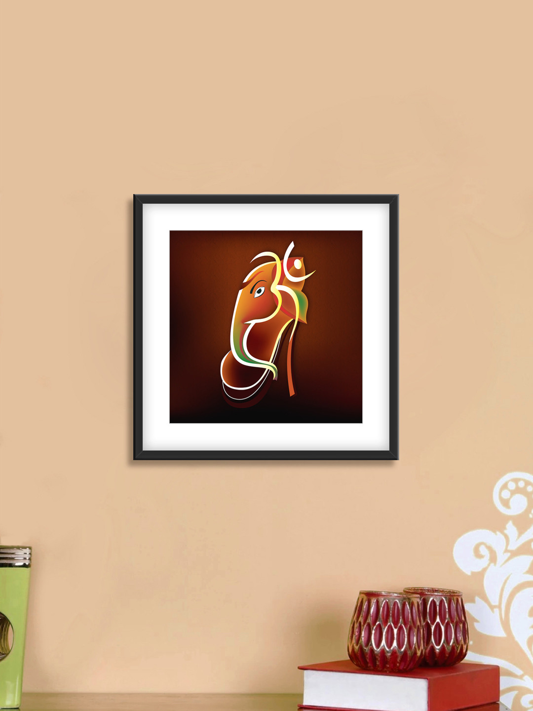 999Store Brown & White Sri Ganesha Cotton Canvas Digitally Printed Wall Art