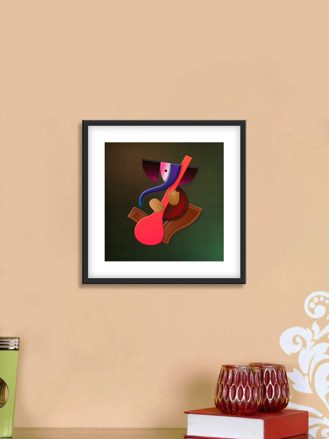 999Store Green & Pink Ganesha Cotton Canvas Digitally Printed Wall Art