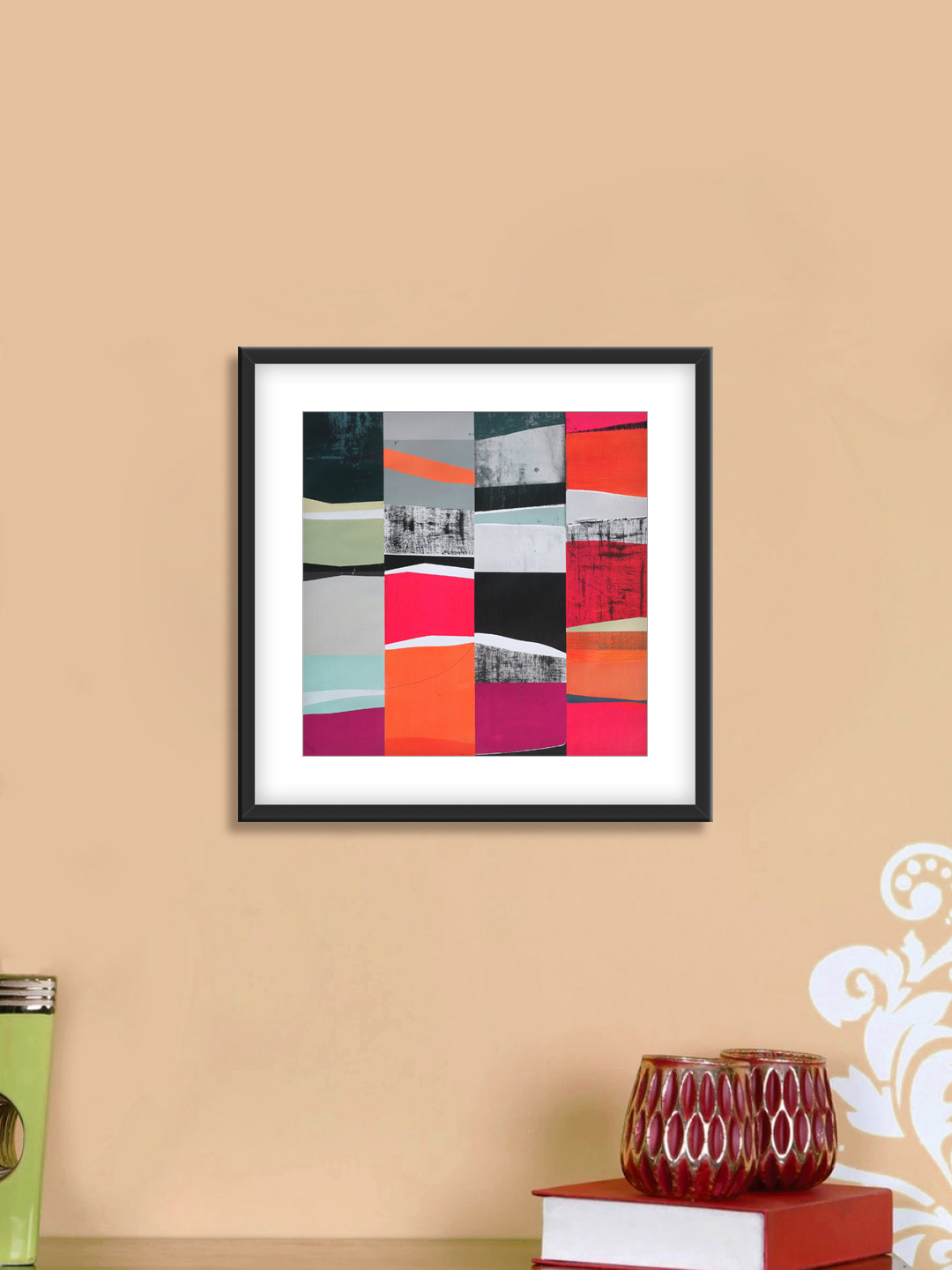 999Store Grey & Orange Abstract Pattern Cotton Canvas Digitally Printed Wall Art