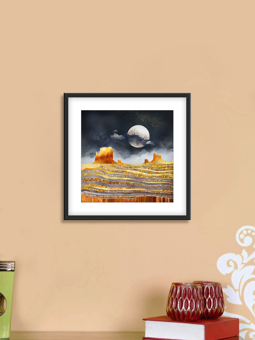 999Store Gold & Black Night And Moon Cotton Canvas Digitally Printed Wall Art