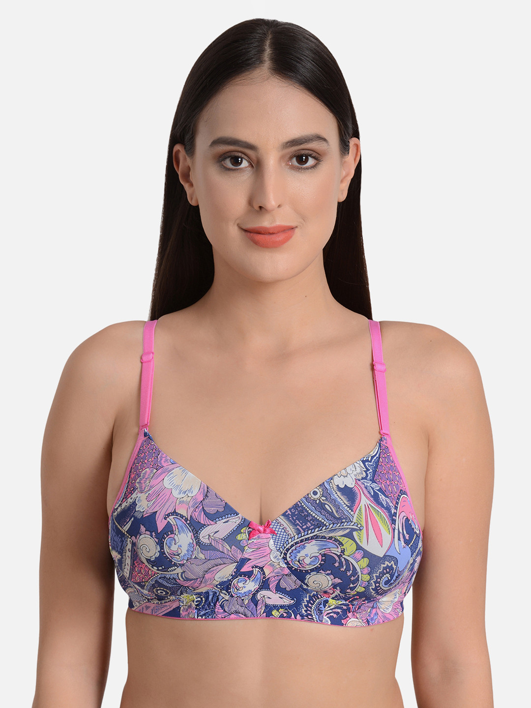 mod & shy Blue & Pink Printed Non-Wired Lightly Padded T-shirt Bra MS141