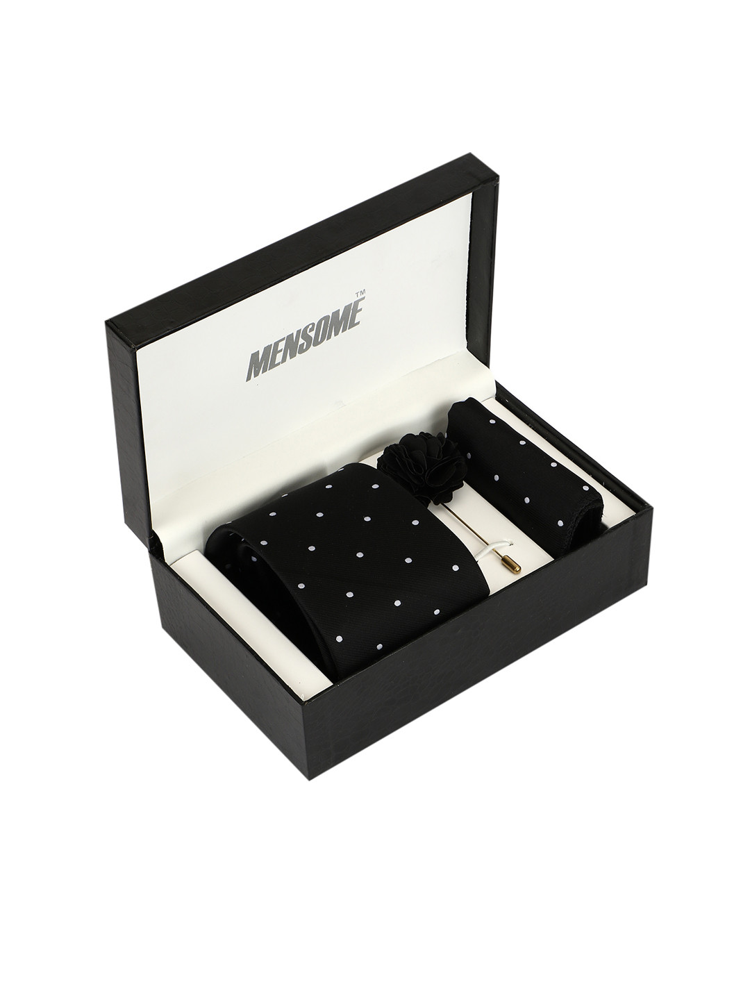 MENSOME Men Black & White Polka Dotted Accessory Gift Set