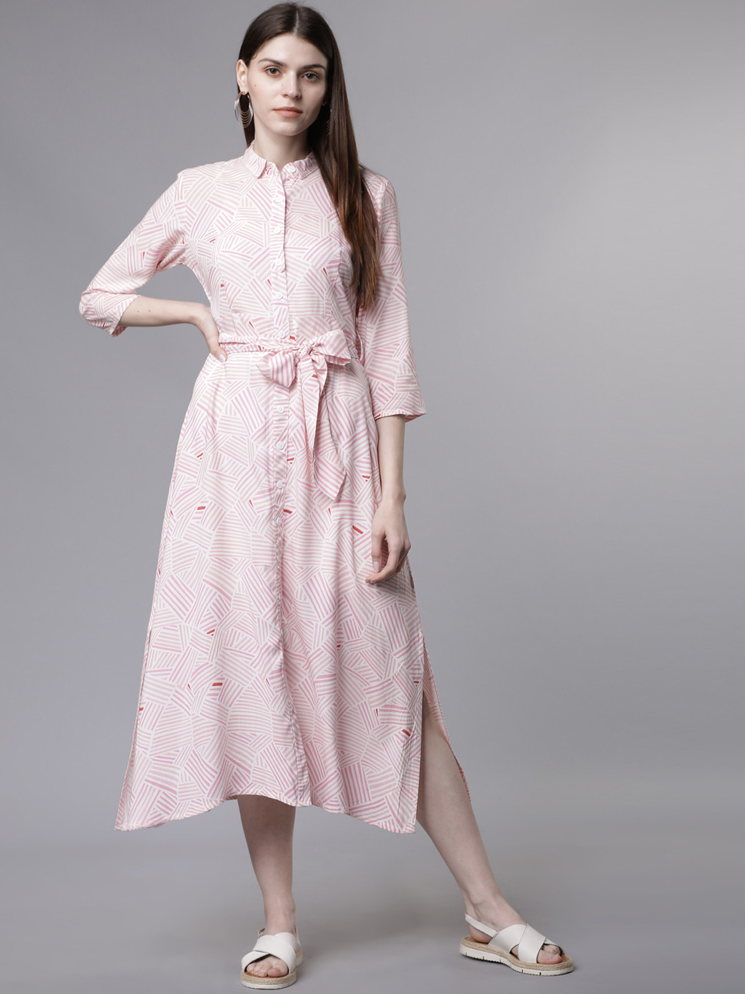 Tokyo Talkies Women Pink & White Striped Shirt Dress