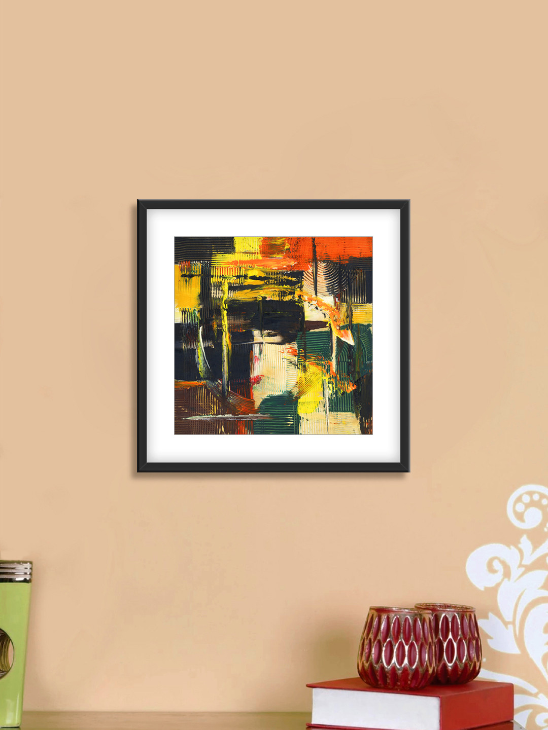 999Store Black & Yellow Abstract Pattern Cotton Canvas Digitally Printed Wall Art