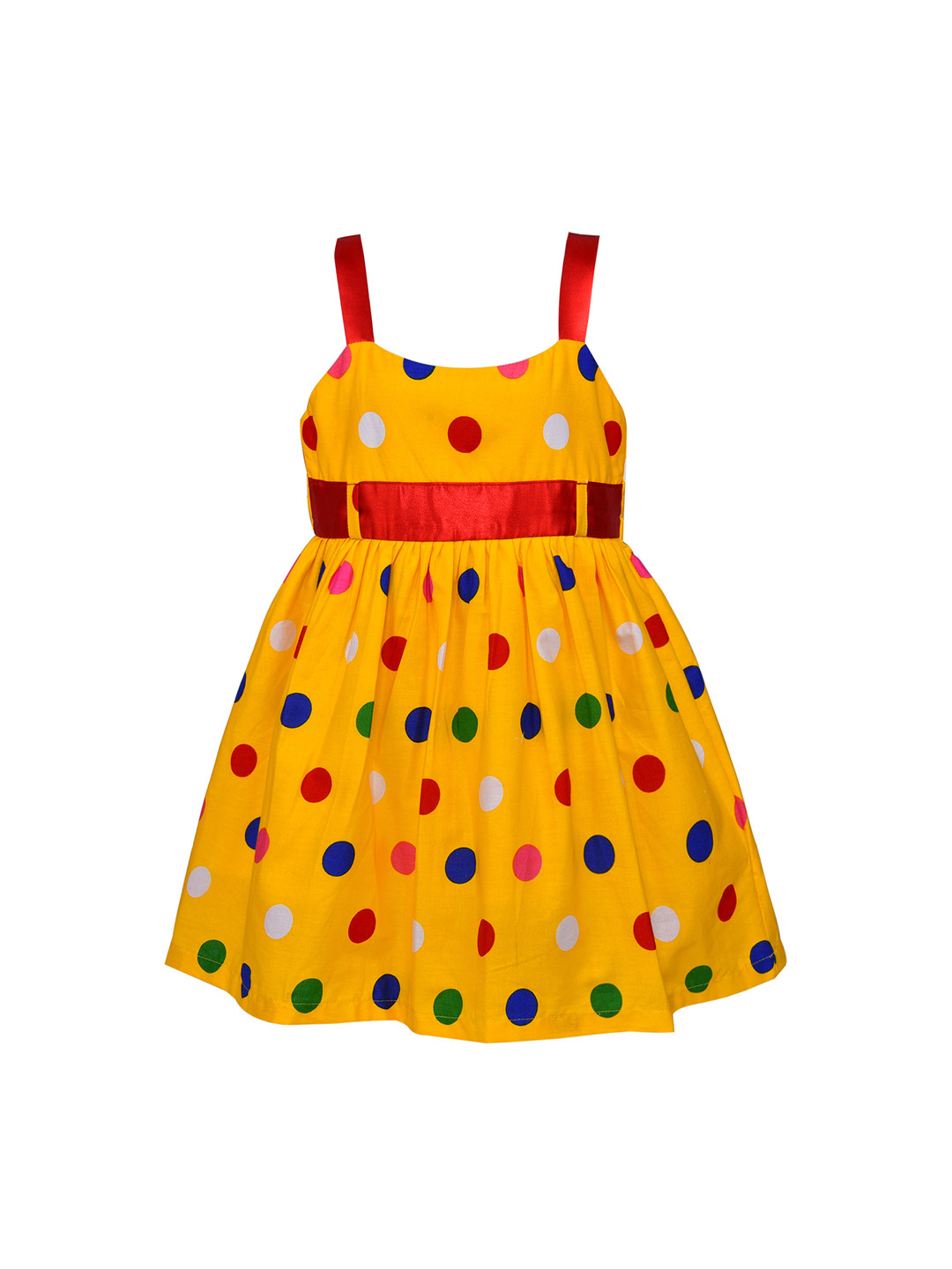 Wish Karo Girls Yellow & Red Polka Dot Print Fit and Flare Dress