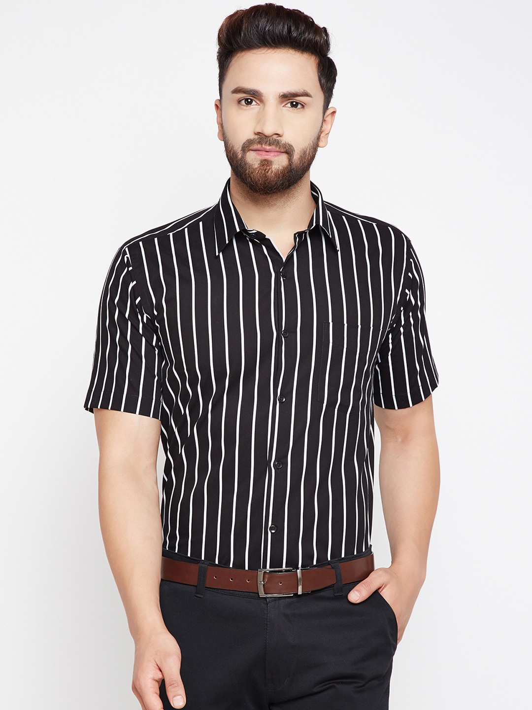 black and white striped formal shirt