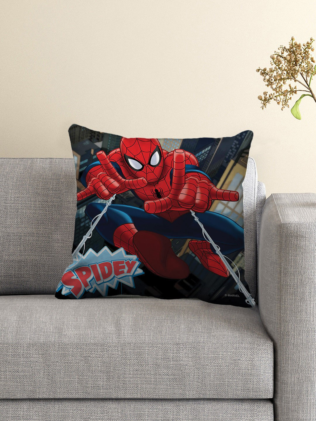 Marvel Blue Cartoon Characters Polyester Washable Patchwork Square Cushion Cover -16x16In