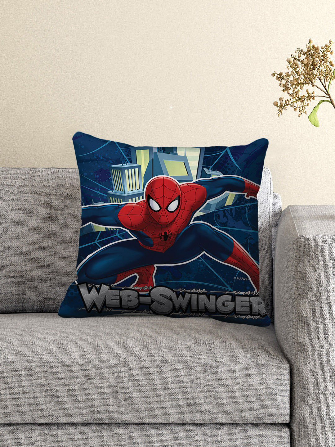 Marvel Athom Trendz Spider Man Polyester Double-Sided Cushion Cover - 15.7 x 15.7 Inches
