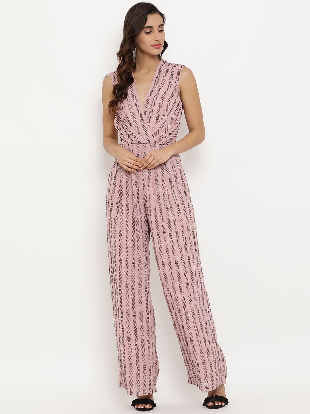 Buy Kazo Pink Self Design Basic Jumpsuit Jumpsuit for Women