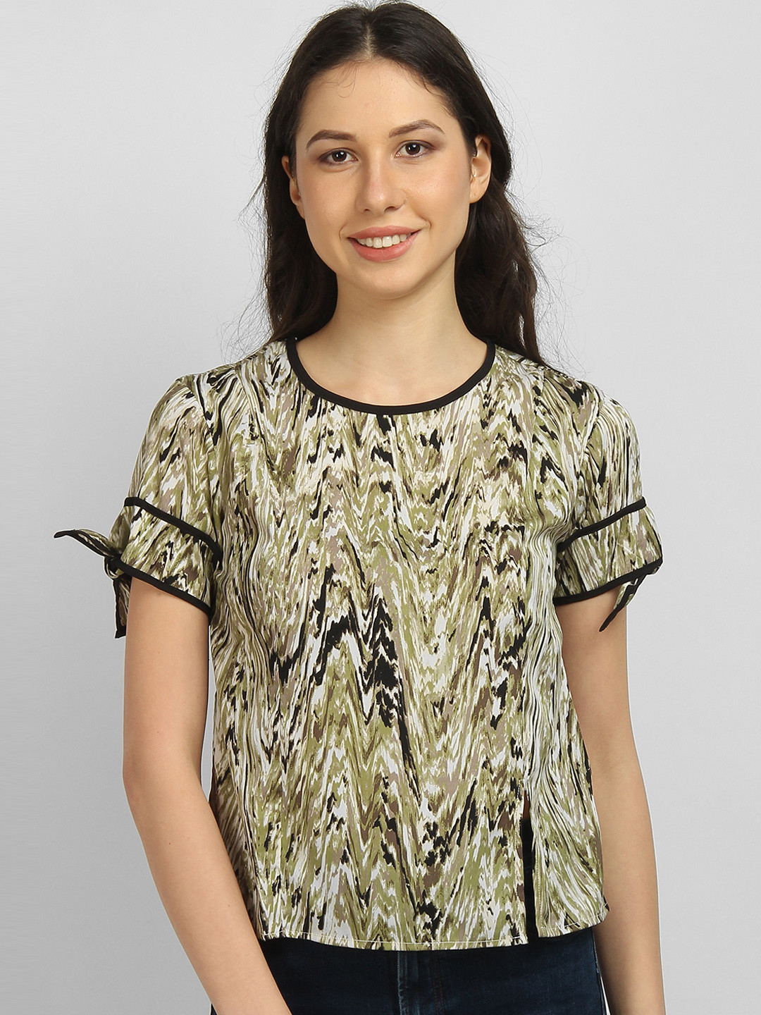 LA LOFT Women Beige Printed A-Line Top