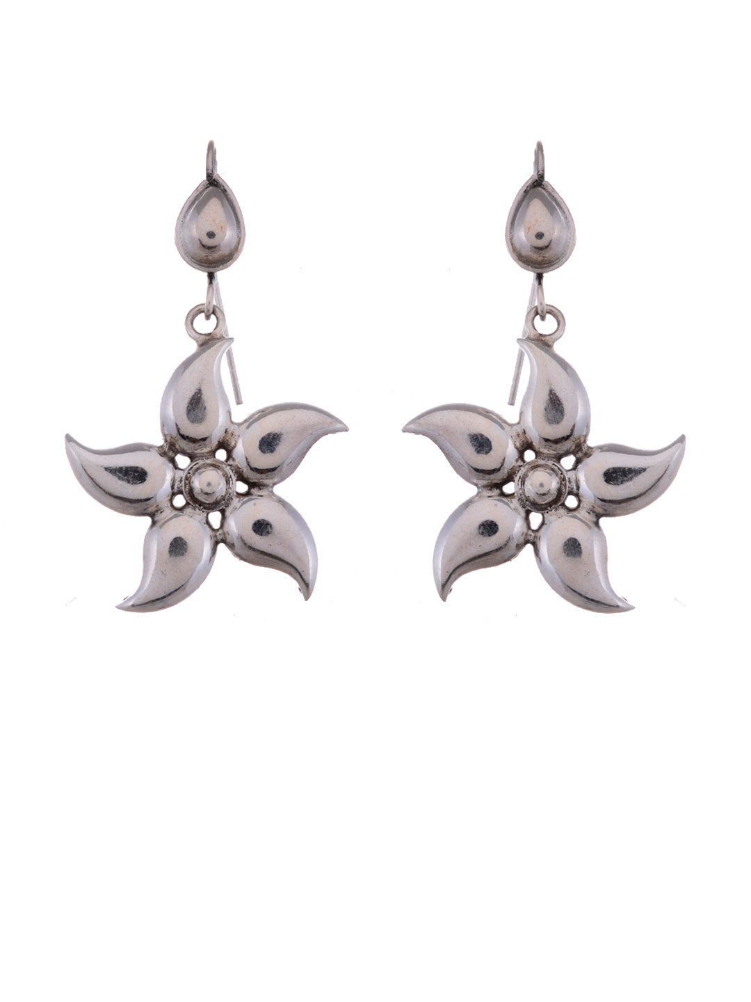 Silvermerc Designs 9.25 Sterling Silver Floral Drop Earrings with Oxidised Silver-Plating