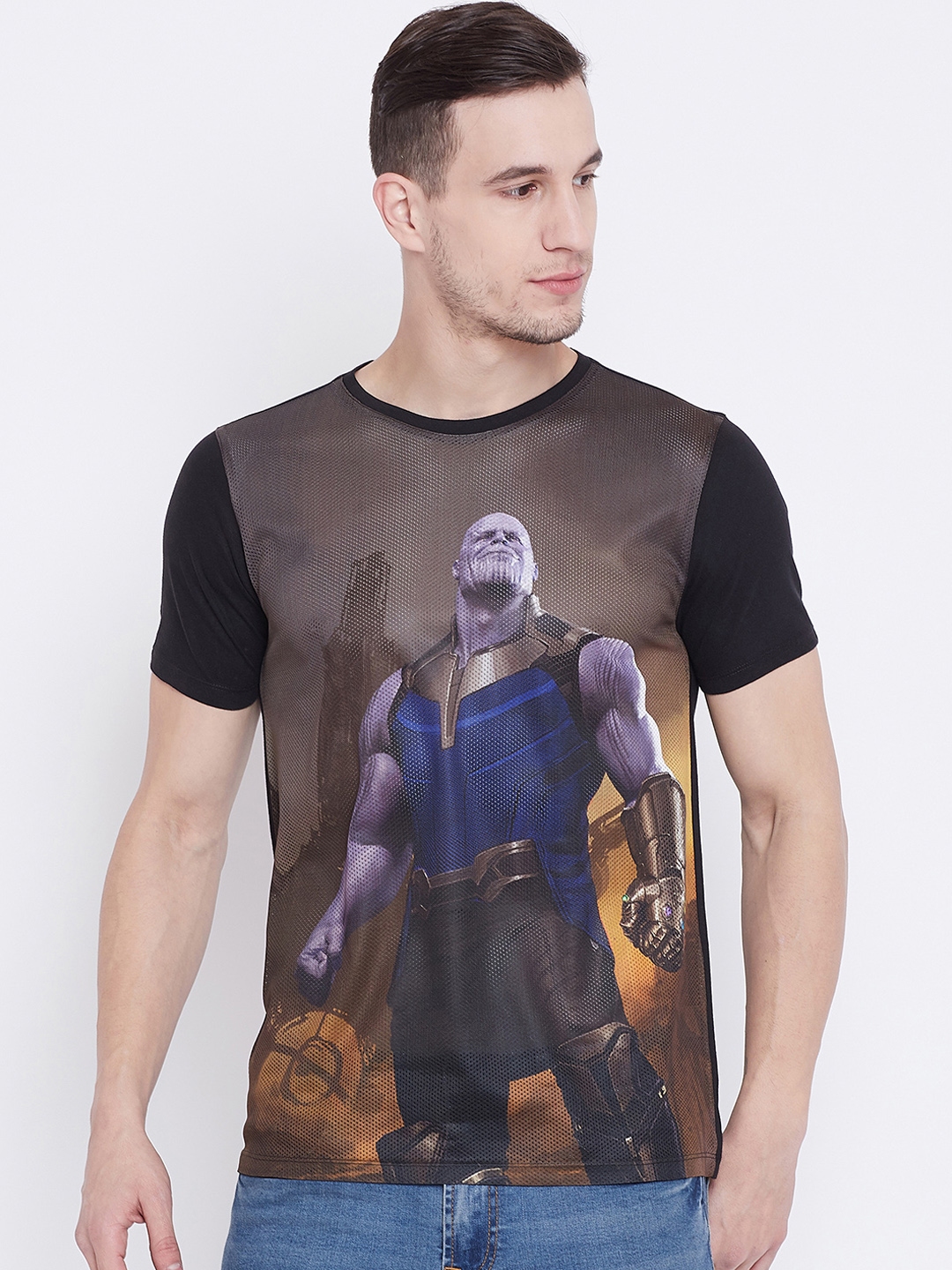 Buy Marvel By Wear Your Mind Men Black Thanos Printed Round Neck T