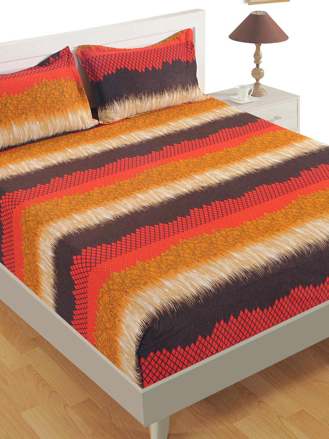 SWAYAM Multicoloured Abstract 250 TC Cotton 1 King Bedsheet with 2 Pillow Covers
