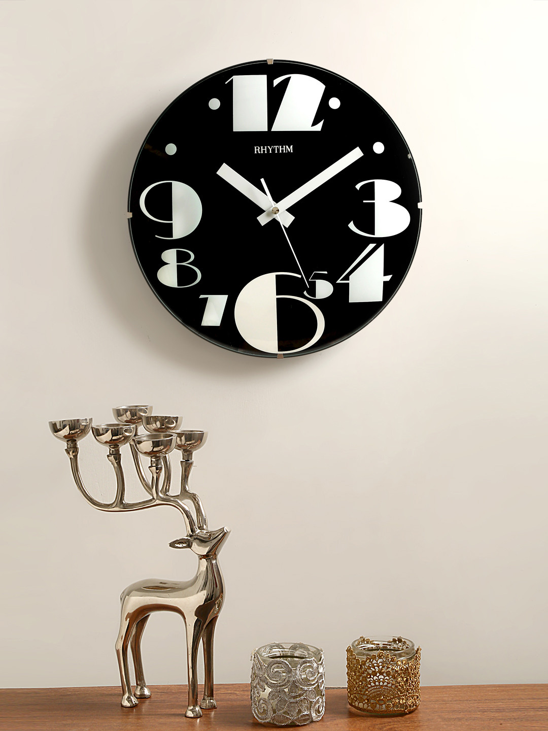 Rhythm Japan Black Plastic Silent Clock Round Battery Analogue Wall Clock-30cm