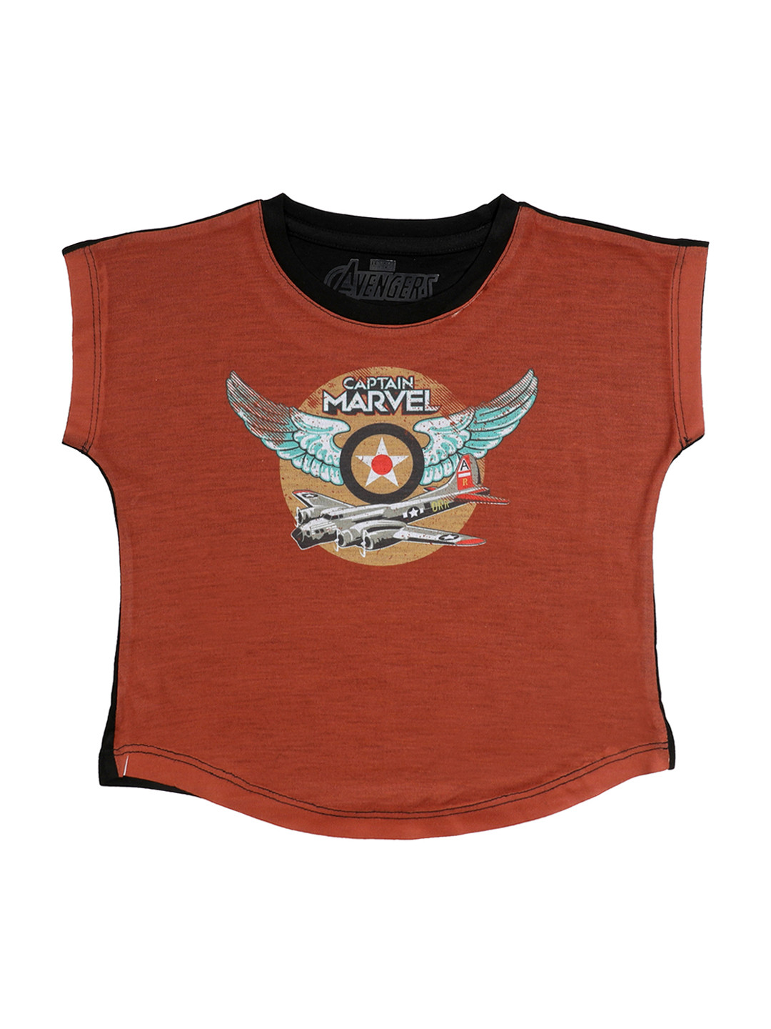 Marvel by Wear Your Mind Girls Rust Orange Captain Marvel Printed Top