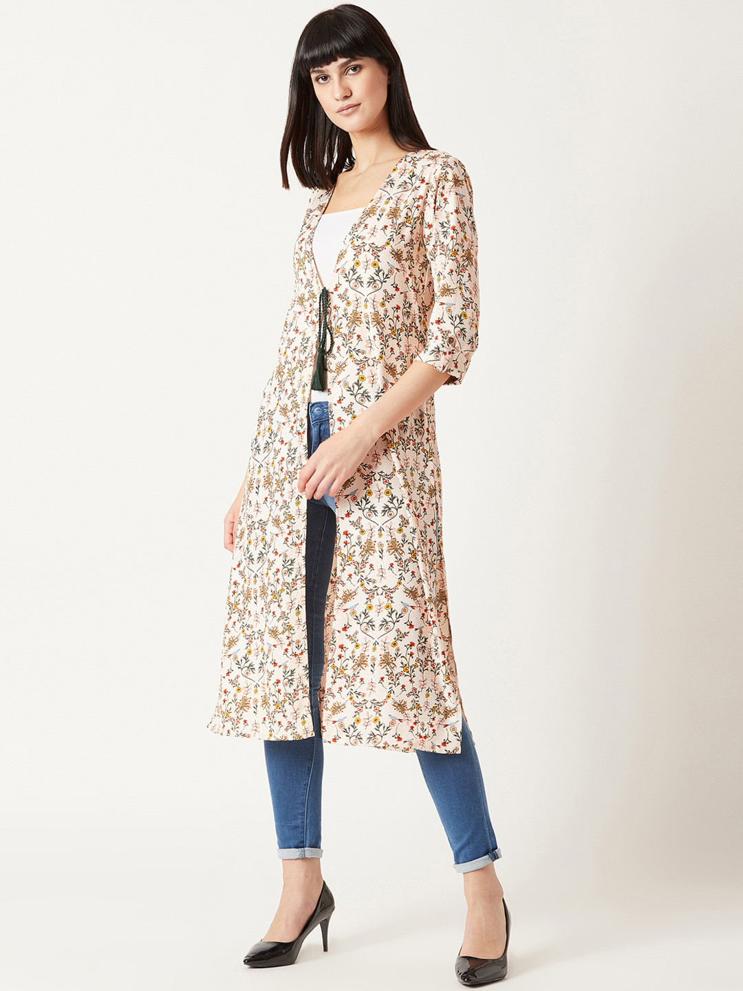 Miss Chase Women Multicoloured Printed Lightweight Open Front Jacket