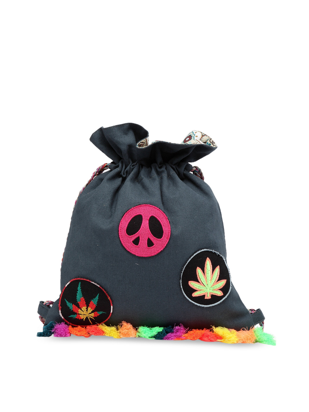 The House of Tara Women Navy Blue Appliqued Backpack