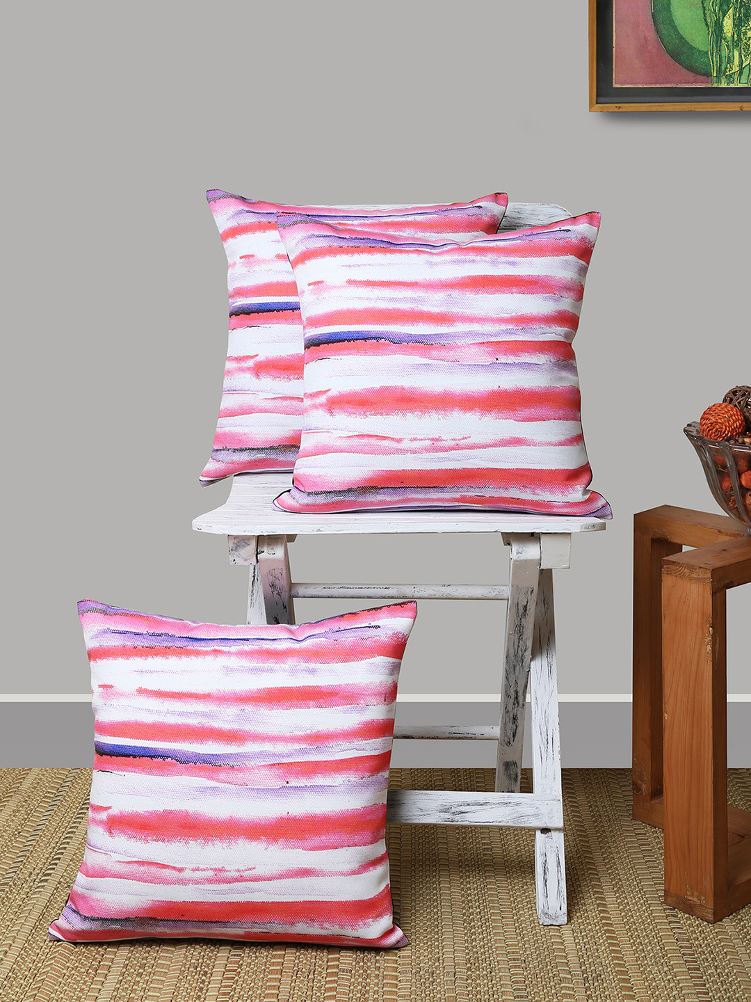 ANS Smudged Abstract Polyester Breathable 3 Pcs Cushion Covers - 15.7 x 15.7 In