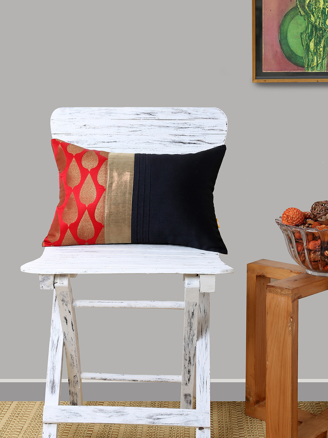 ANS Fuschia Leaf Ethnic Motifs Polyester Durable Zari Cushion Covers - 18 x 12 In