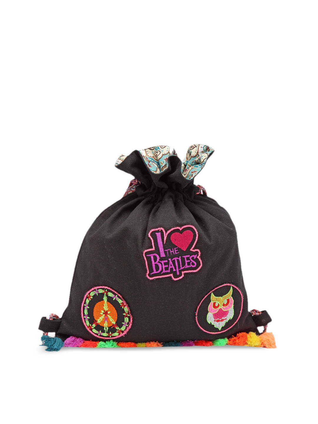 The House of Tara Women Black Appliqued Backpack
