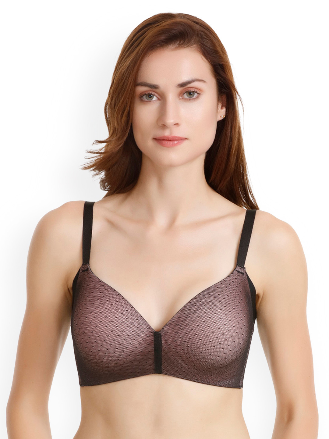 Zivame Black Self Design Non-Wired Lightly Padded T-shirt Bra PY1030FASHBLACK