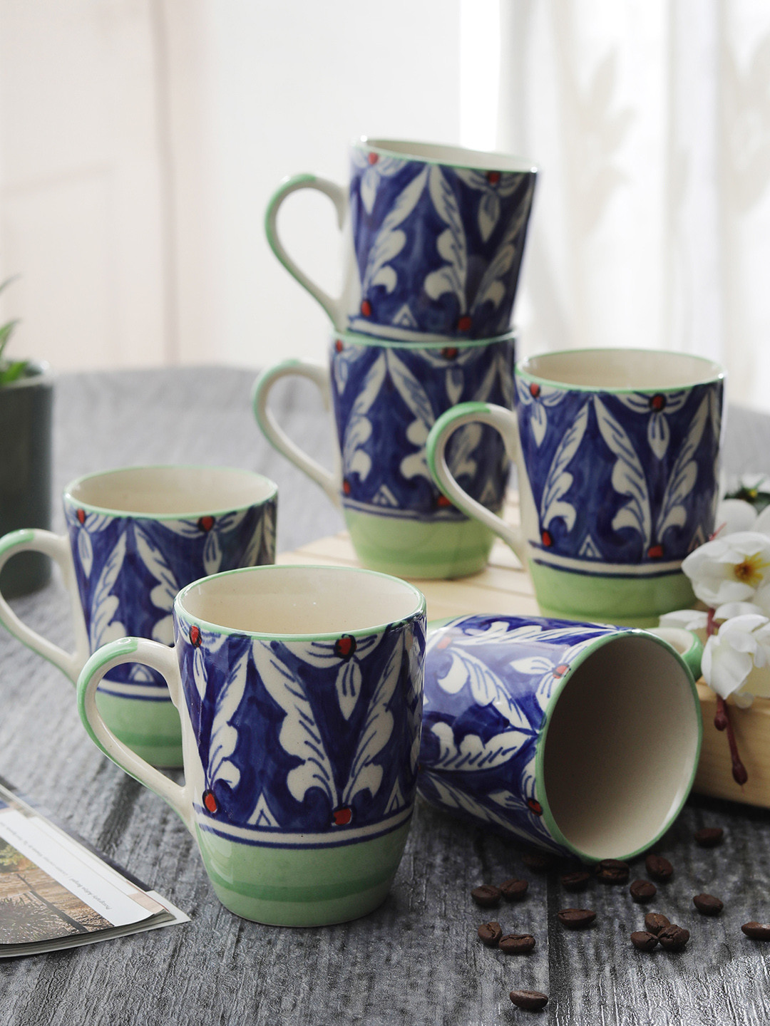 MIAH Decor Shades Of Brew Multicoloured Leaf Ceramic Microwave Safe 6 Piece Mugs-320ml