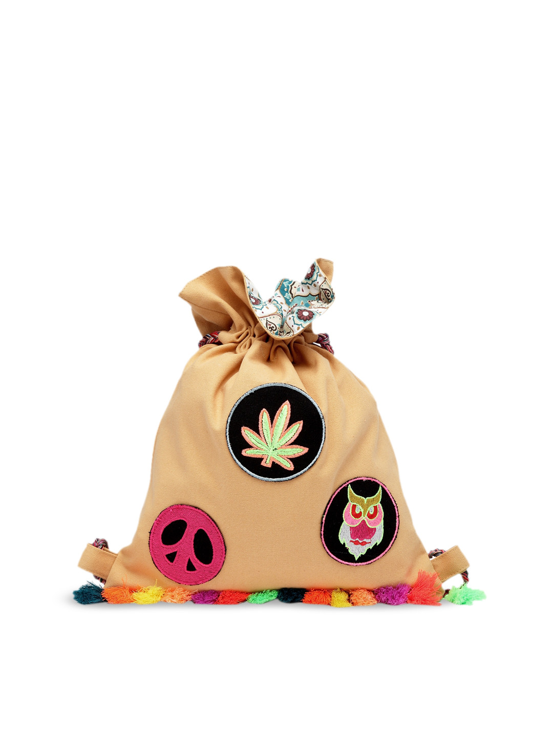 The House of Tara Women Beige Appliqued Backpack