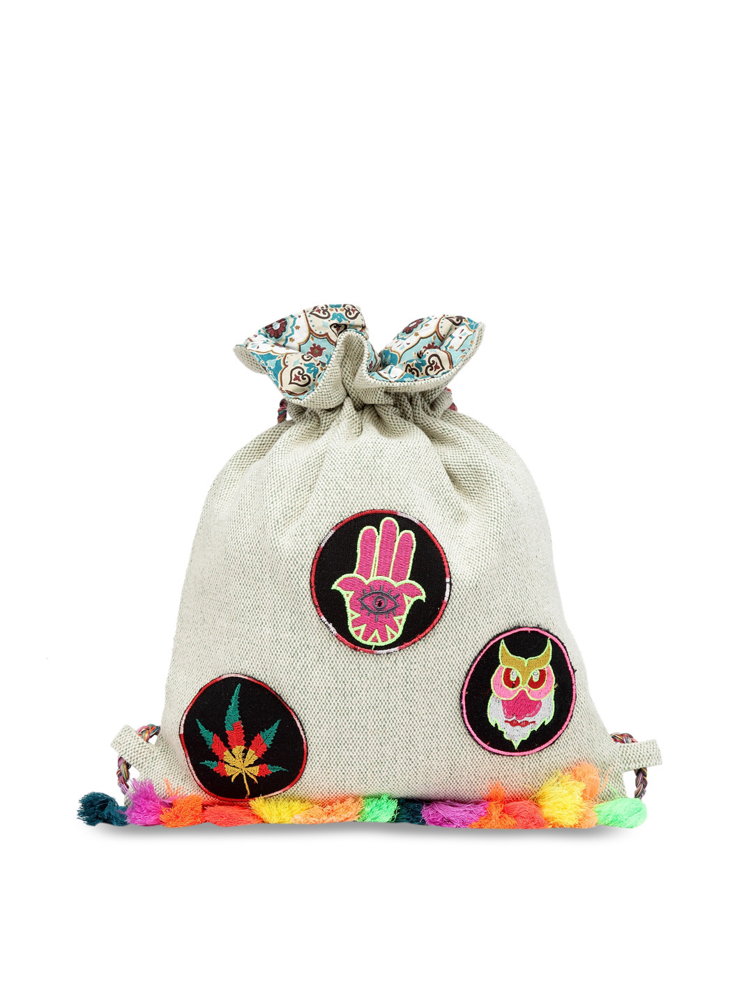 The House of Tara Women Off-White Appliqued Backpack