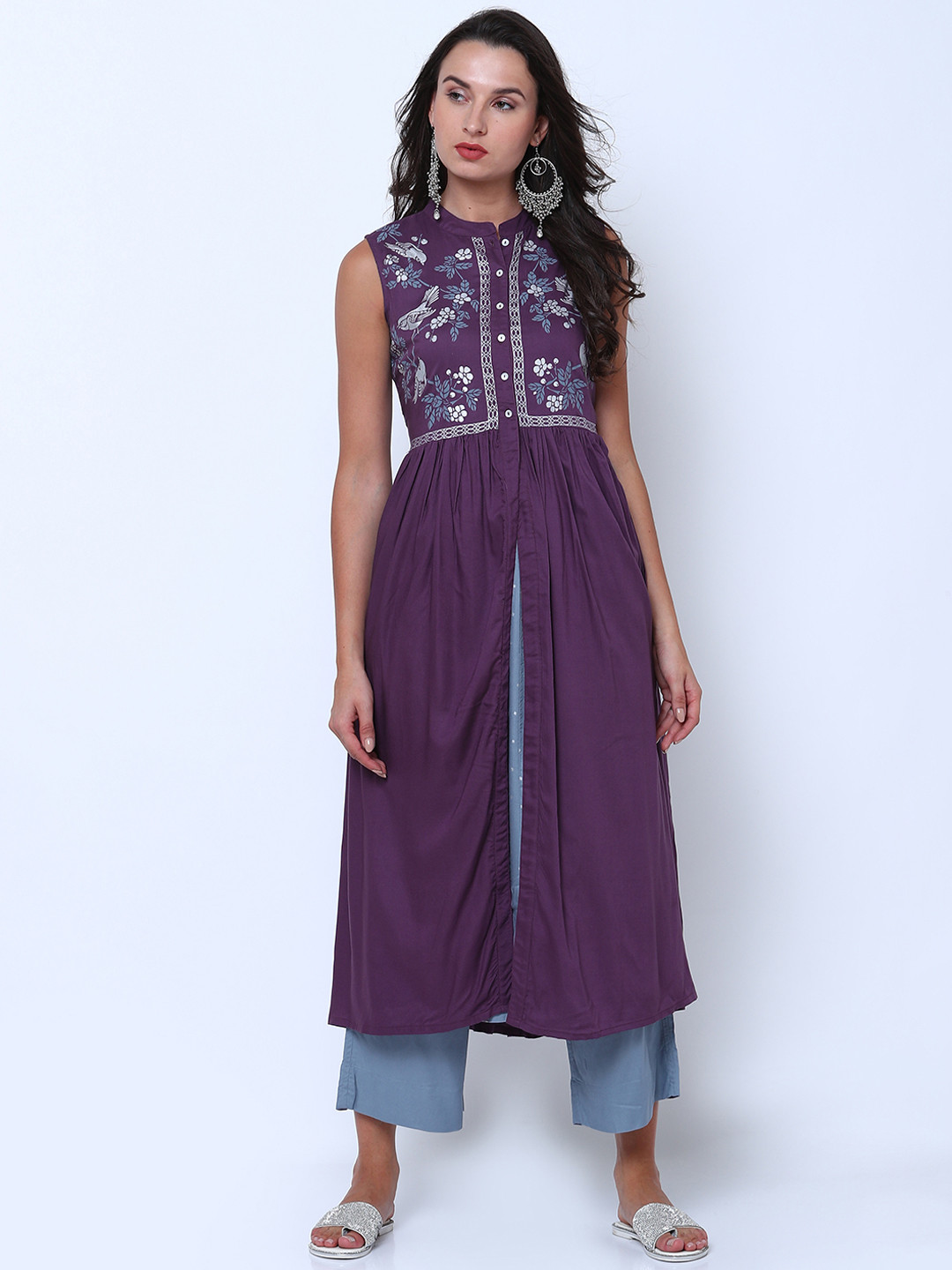 Vishudh Women Purple & Blue Solid Kurta with Palazzos