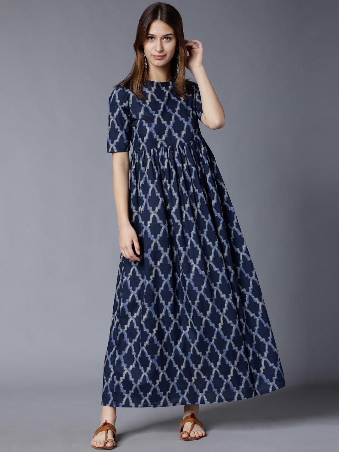 Vishudh navy blue deals printed maxi dress
