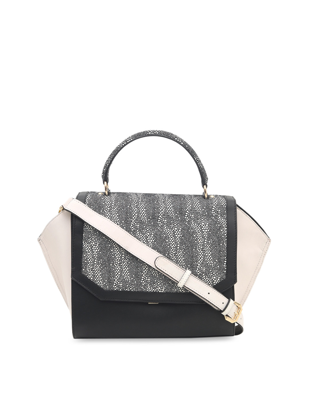 Da Milano Black & White Leather Printed Satchel