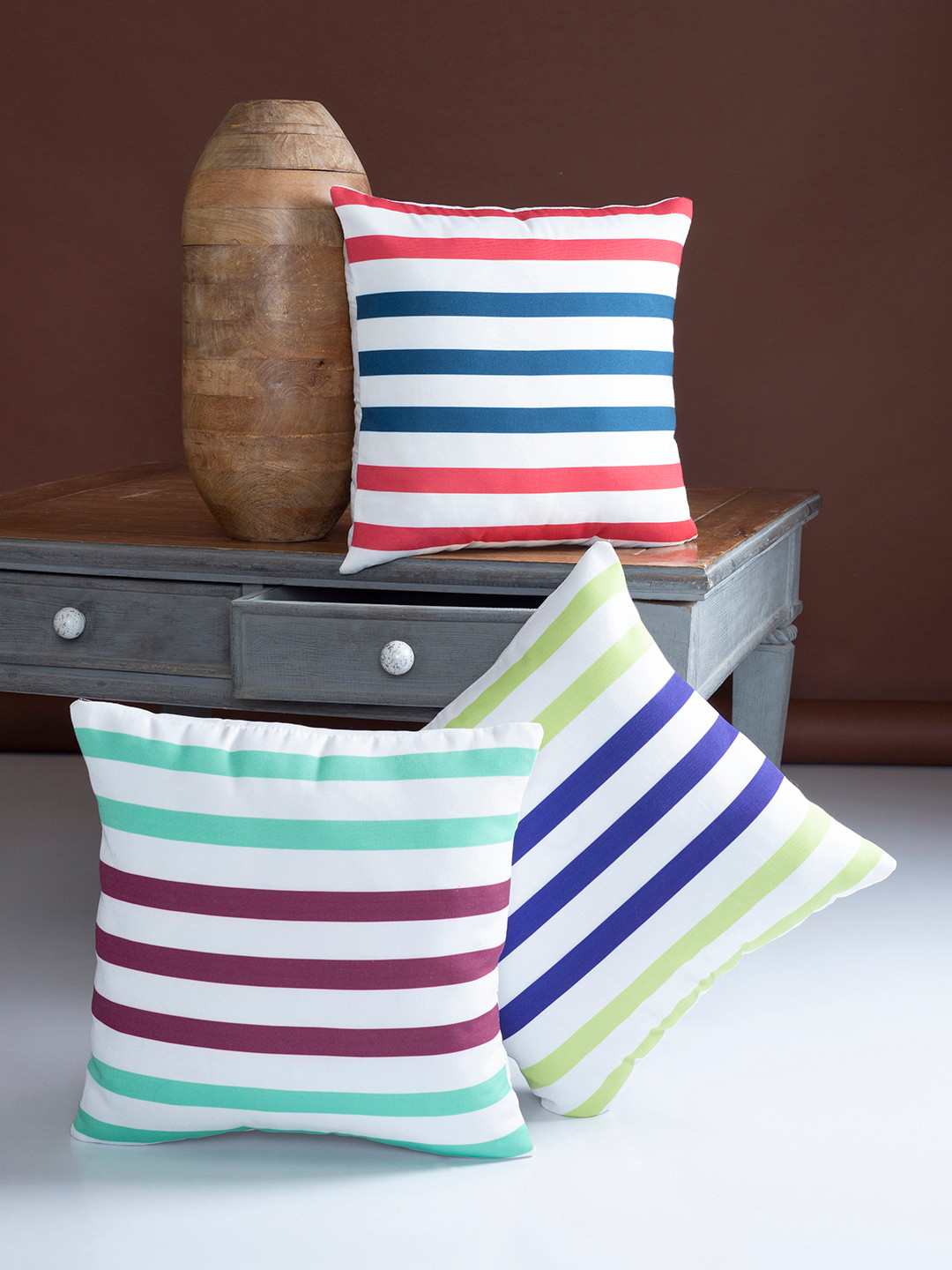 Alina decor Colourblocked Polyester Washable 3 Pcs Square Cushion Covers - 15.7x15.7In