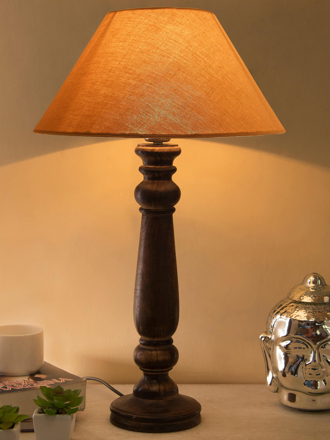 Homesake Brown & Beige Solid Mabel Antique Handcrafted Table Lamp with Shade
